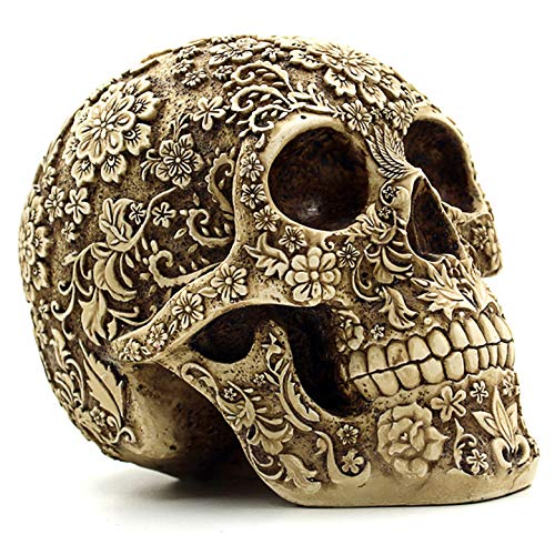 UJOY Creative Skull Flowers Sculpture 8.1'' Human Head Skeleton Statue Collectible Halloween Decoration Home Decor