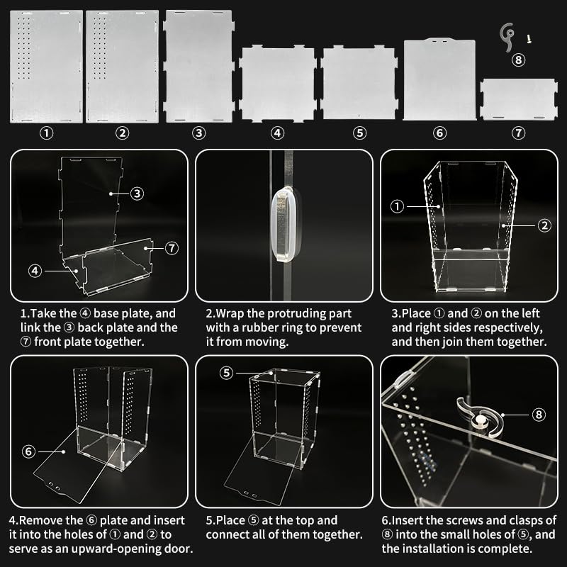Jumping Spiders Enclosure Kit Acrylic Reptile Tarantula Enclosure Praying Mantis Habitat, Arboreal Tarantula Cribs Spider House,Critter Keeper,Snail Cage,Butterfly Cage,Frog Terrarium(7"x7"x11.8") - size: L(7"x7"x11.8")