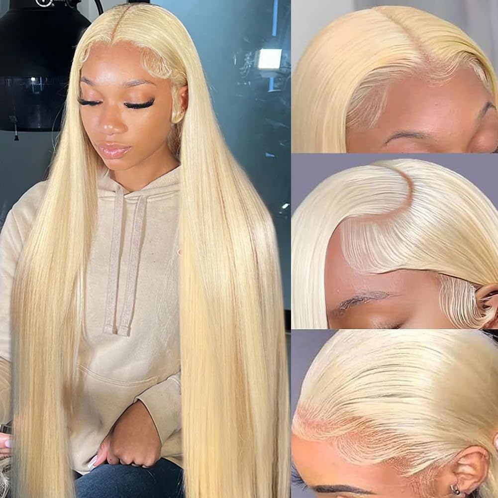 Supsyousf 24 Inch Stunning 613 Lace Front Wig Human Hair, 13X4 Hd Transparent Straight Wigs | 180% Density Blonde Lace Front Wig