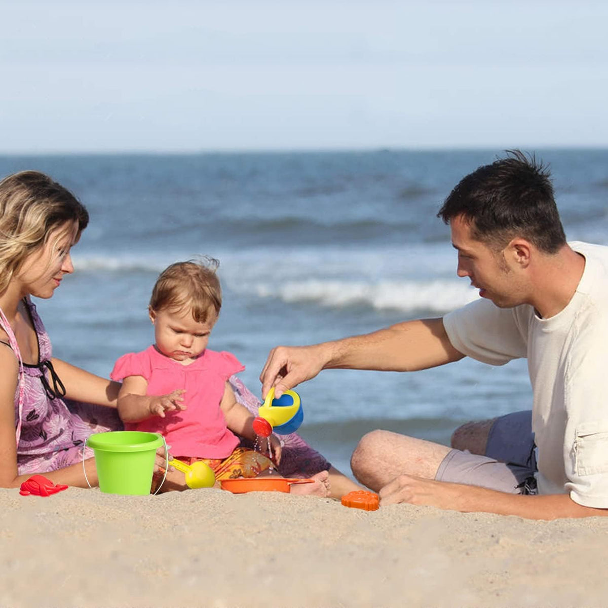 Beach Toys, 19 Piece Sand Toys Set Kids Sandbox Toys Includes Water Wheel Beach Tool Kit Bucket Watering Can Molds with Mesh Bag for Kids Ages 3-13