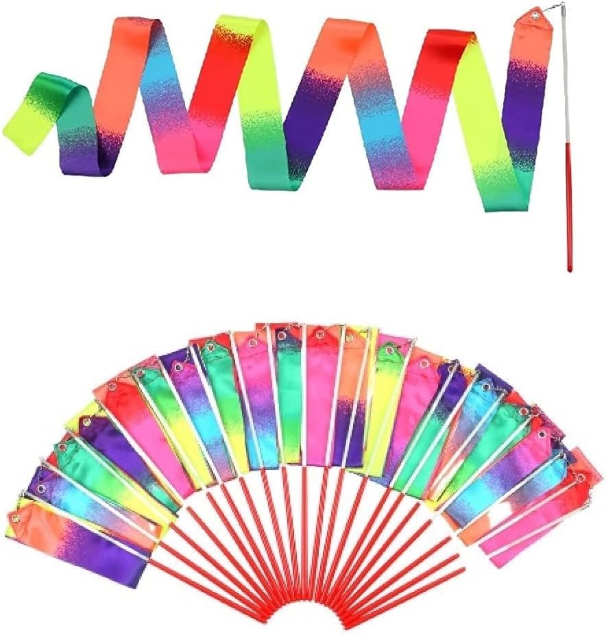 dervea 20 Pack Rainbow Ribbon Dancing Wands Party Favors for Kids, Birthday Decorations, Princess Party Supplies