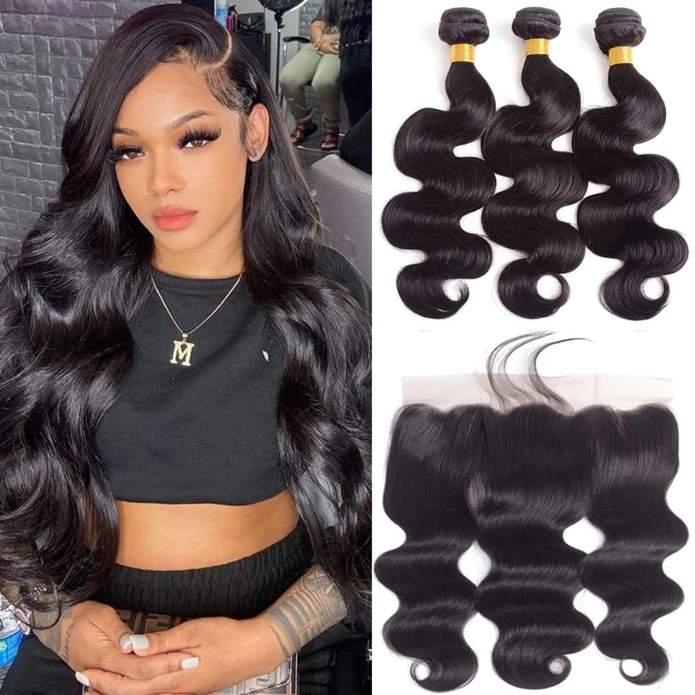 Body Wave Frontal With Bundles Body Wave Bundles With Frontal Human Hair 10A Body Wave Human Hair Bundles Virgin Human Hair Bund