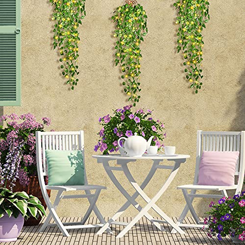 3 Packs LED Artificial Hanging Plants, 3.6 ft Fake Hanging Plant, Ivy Vine Fake Leaves Greeny Chain Wall Home Room Garden Wedding Garland Outside Decor (Basket Not Included) (Watermelon Leaves Style) - color: Watermelon Leaves Style