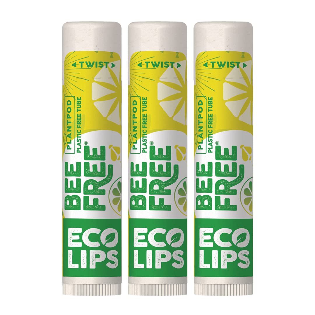 Vegan Lip Balm Lemon Lime Flavor 3 Pack - Bee Free With Candelilla Wax, Cocoa Butter & Coconut Oil Lip Care. Soothe & Moisturize