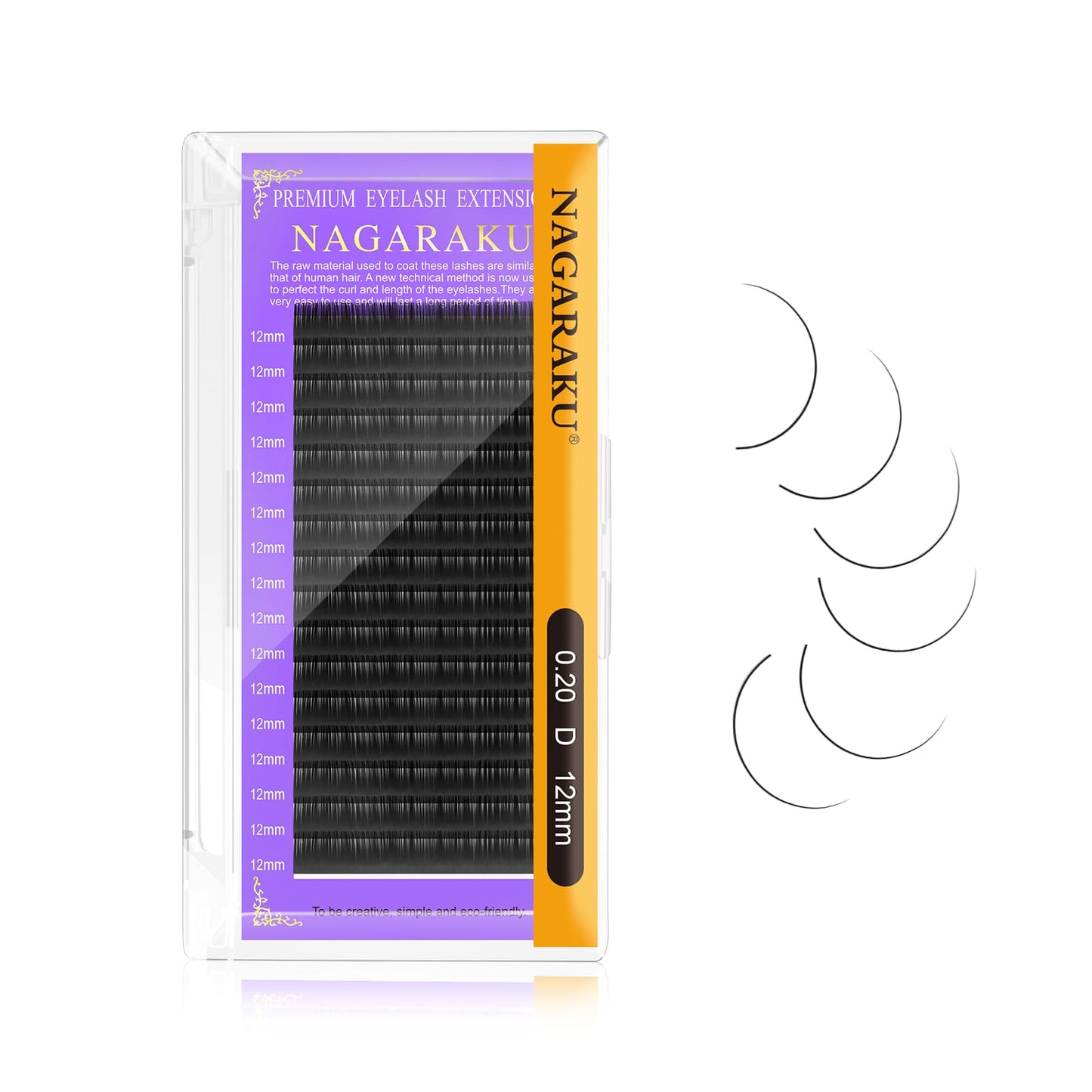 Nagaraku Eyelash Extensions Individual Lashes 0.20 Mm D Curl 12Mm Premium Classic Matte Black Faux Mink 16 Rows Natural Professi
