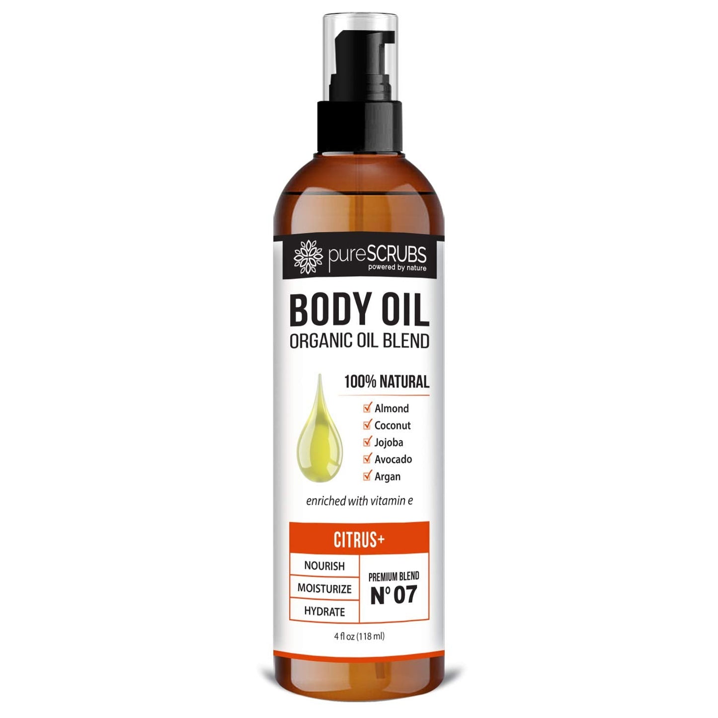 Purescrubs Ultra Moisturizing Citrus+ Body Oil Spray For Dry Skin, Massage, Cuticles & More Organic Super Blend Of Jojoba, Argan