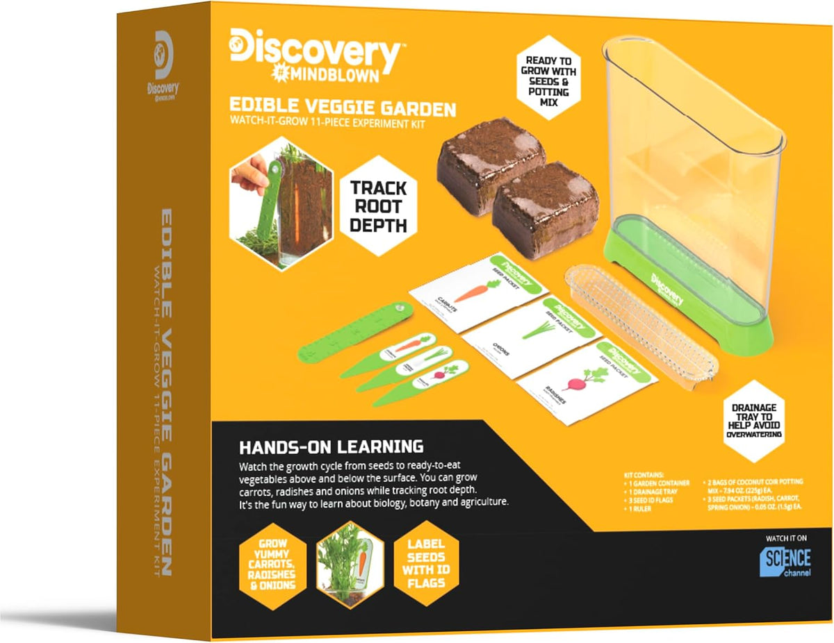 Discovery Edible Veggie Garden Watch-It-Grow Kit for Kids, DIY STEM Activity with 11-Piece Science Kit