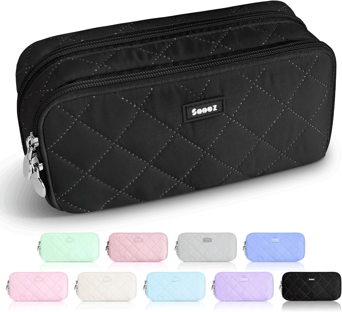 Sooez Cute Pencil Case, Aesthetic Pen Pencil Pouch, Extra Large Pencil Bag with Zipper, Special Pencil Holder Stationery Bag Marker Organizer, School Essentials Supplies for Girls Adult Teen, Beige