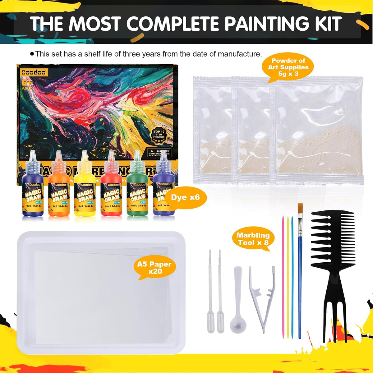 Water Marbling Paint for Kids - Arts and Crafts for Girls Boys Ideal Gifts | Arts and Crafts for Kids ages 6-12, Creative Art Supplies, Birthday Gifts,Educational STEM Toys, Marbling Paint Kit, Fun