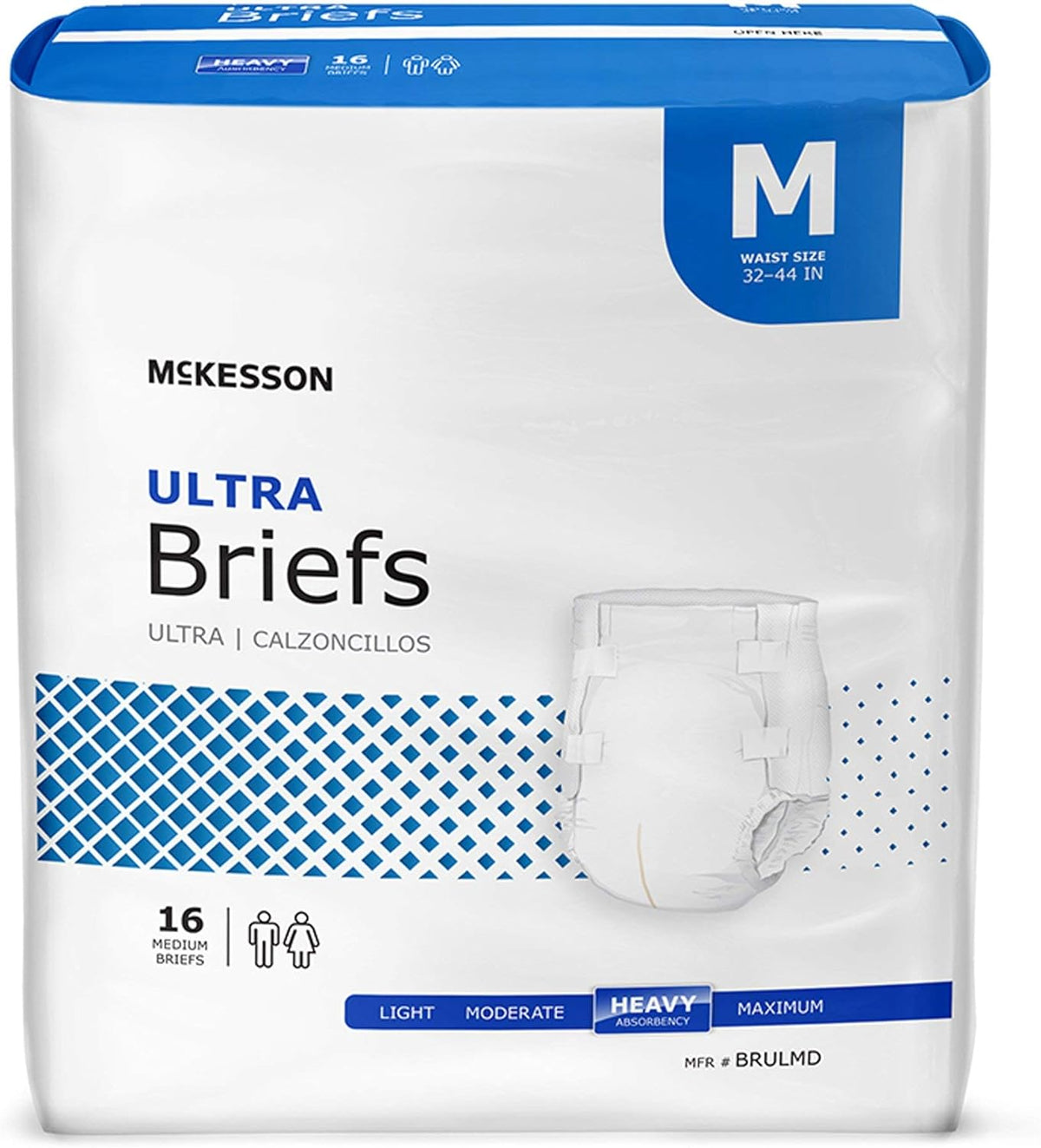 McKesson Ultra Briefs, Heavy Absorbency, Large, Unisex, 58 in, 72 ct | Disposable, Elastic Leg Gathers and Contoured Fit for Men and Women, Incontinence