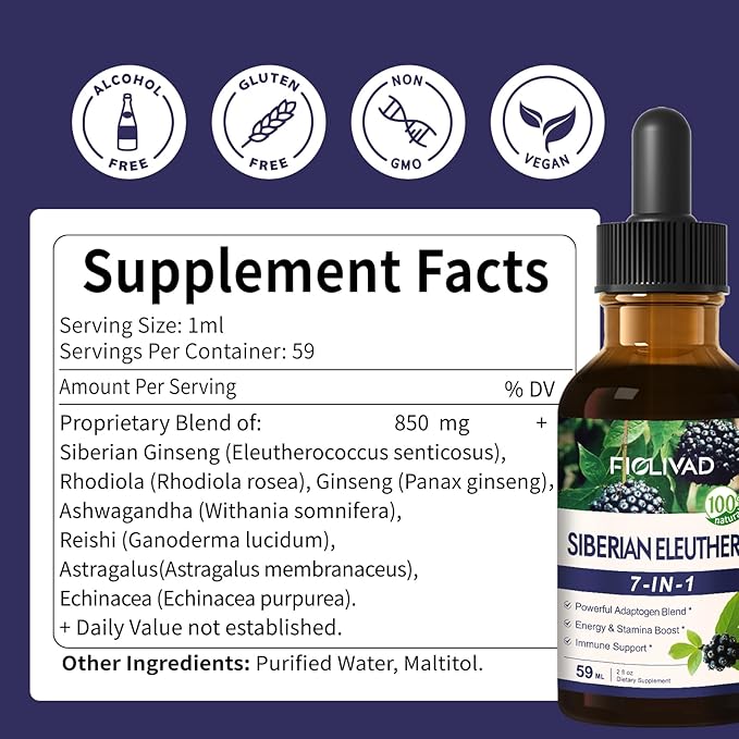 Siberian Ginseng Liquid Drops, Natural Herbal Extract for Powerful Adaptogen Blend, Energy & Stamina Boost & Immune Support. 2oz-Original