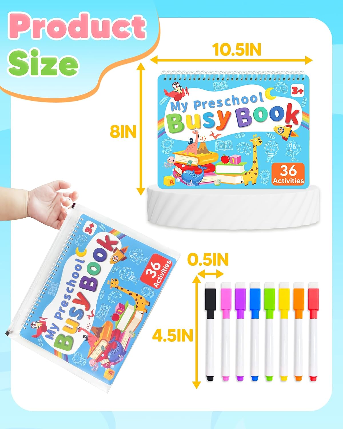Toddler Busy Book, Montessori Educational Toys for 3 4 5 Year Old Gifts | Learning Toy, Preschool Learning Activities, Tracing Coloring Activity Books for Kids Ages 3-5, Car Airplane Travel Toys