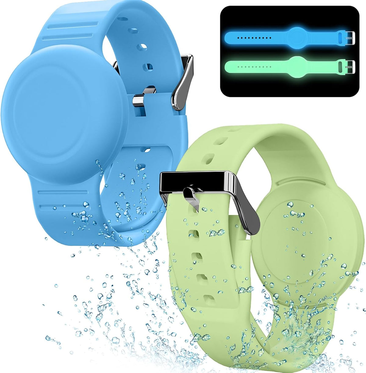 Waterproof Airtag compatible silicone bracelets for kids, 2 pack hidden wristband, lightweight tracker watch band