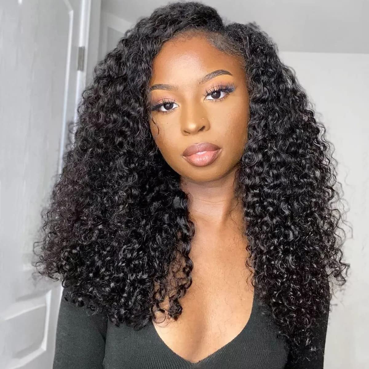 Isee V Part Wig Human Hair Afro Curly Minimal/No Leave Out Upgrade U Part Wig For Black Women Human Hair V Shape Wig Kinky Curly