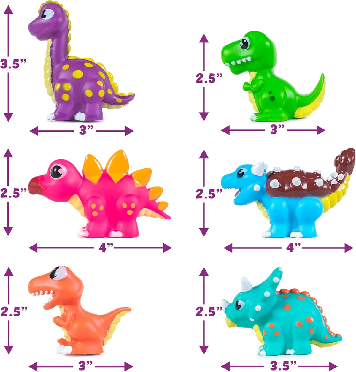 Tub Works Dinos Light Up Bath Toys, 6 Pack for Toddler Sensory Play and Bath Time Fun