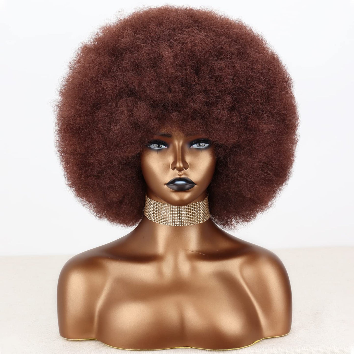 Xinran 8 Inch Short Afro Kinky Wig For Black Women,Natural 70S Afro Wigs For Women, Short Afro Puff Wigs(Auburn).