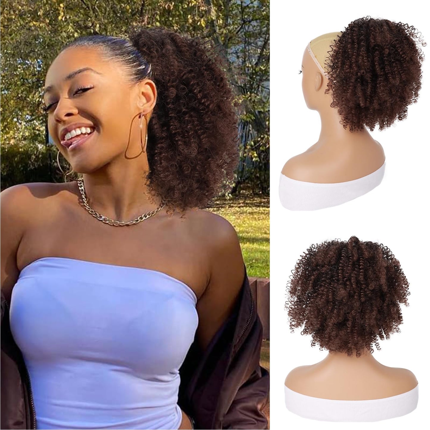 G&T Wig Afro Kinky Curly Drawstring Ponytail Extension For Black Women Short Afro Puff Curly Bun Syntheetic Hairpieces For Daily