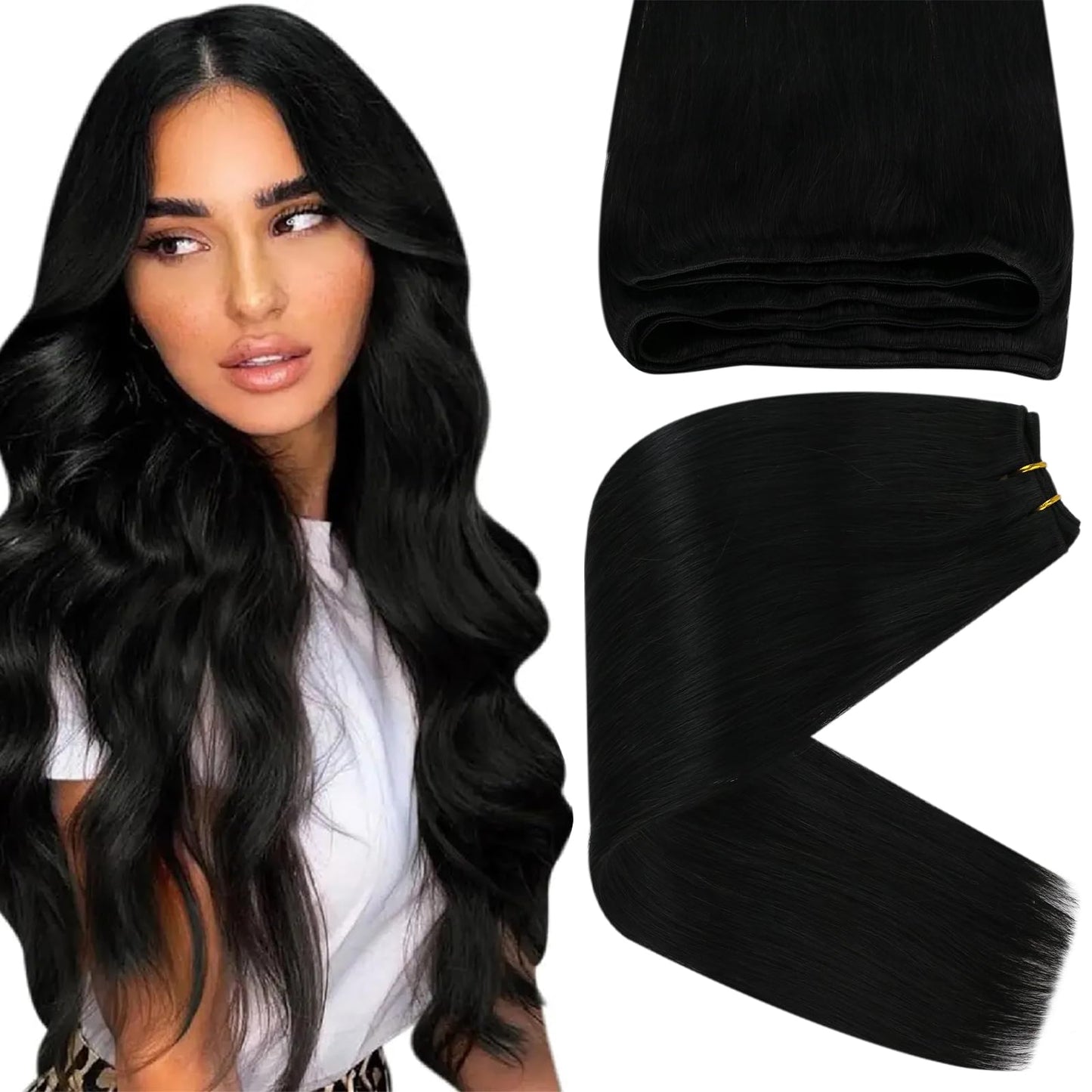 Sunny 135G Black Sew In Hair Extensions Human Hair Weft Jet Black Hair Extensions Real Human Hair Sew In Black Weft Hair Extensi