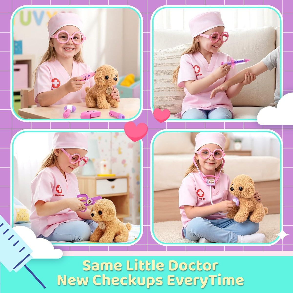 Meland toy doctor kit for girls, pretend play vet dog toys, stethoscope, dress up, 3-6 years old role play