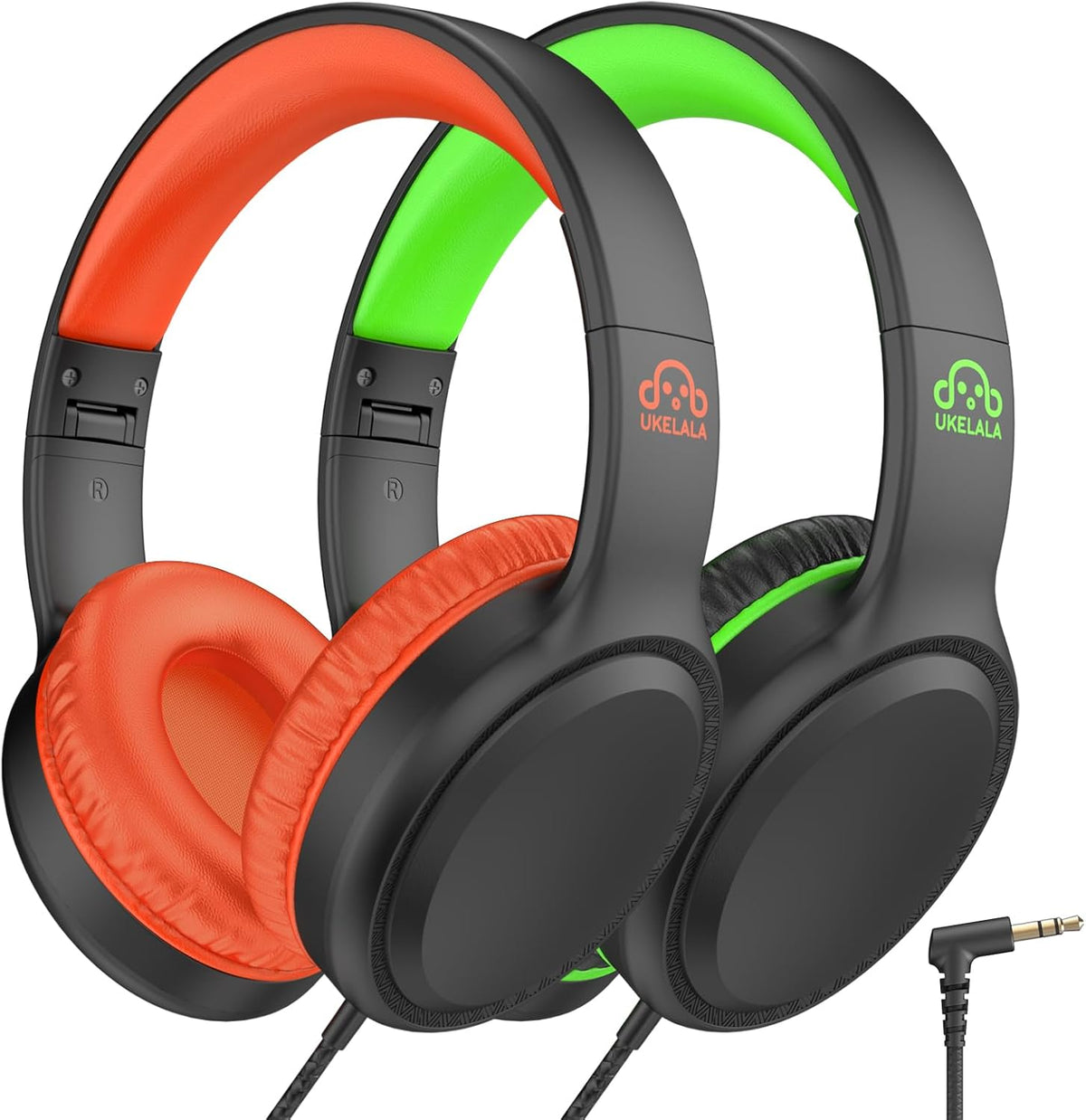 UKELALA Green Wired Headphones for Youth - Portable On Ear Headphones for School Airplane Travel
