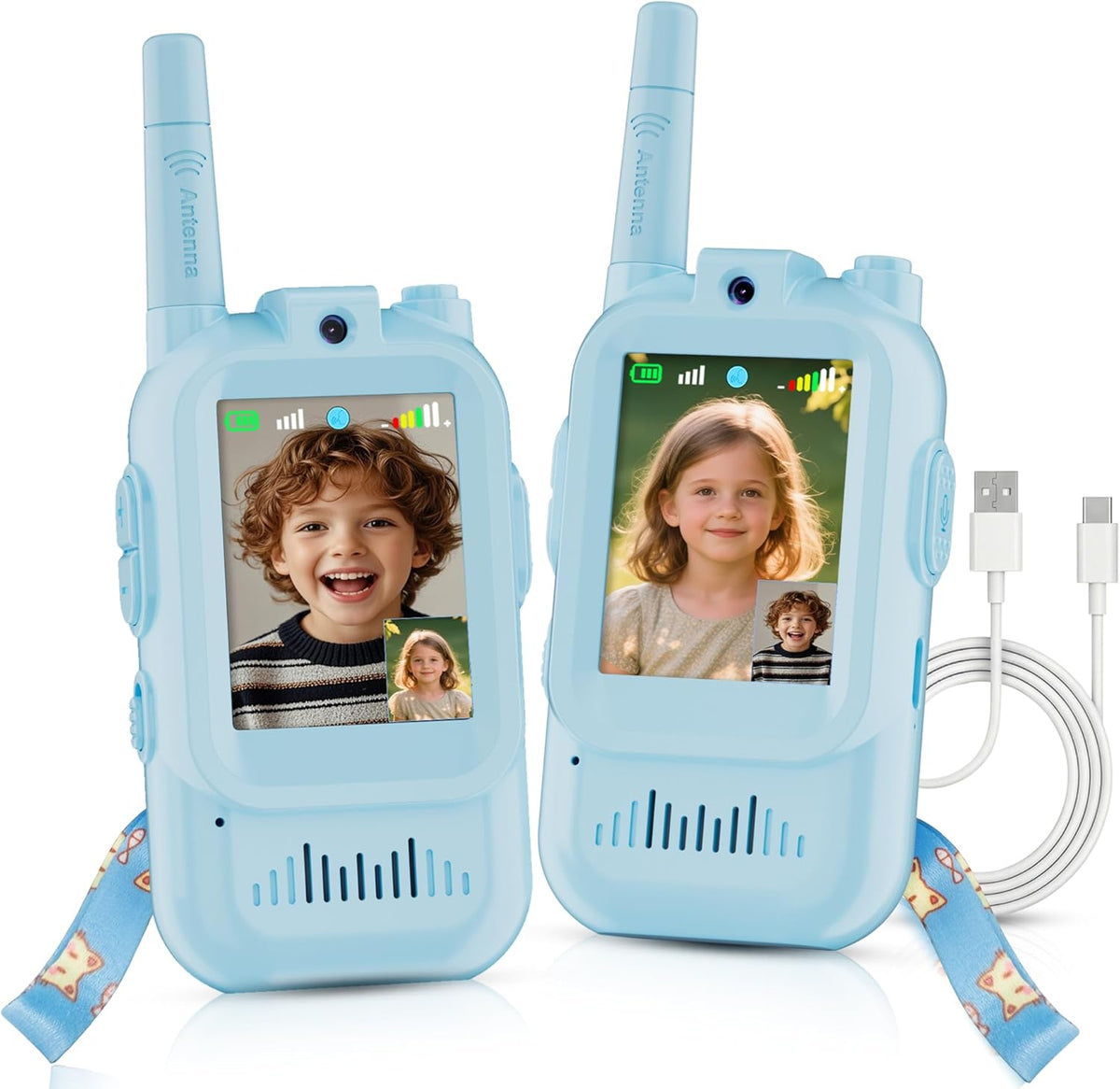 Pink-and-Blue 2-Pack Rechargeable Walkie Talkie for Kids with Video and Voice Changer, HD Camera, and Long Range