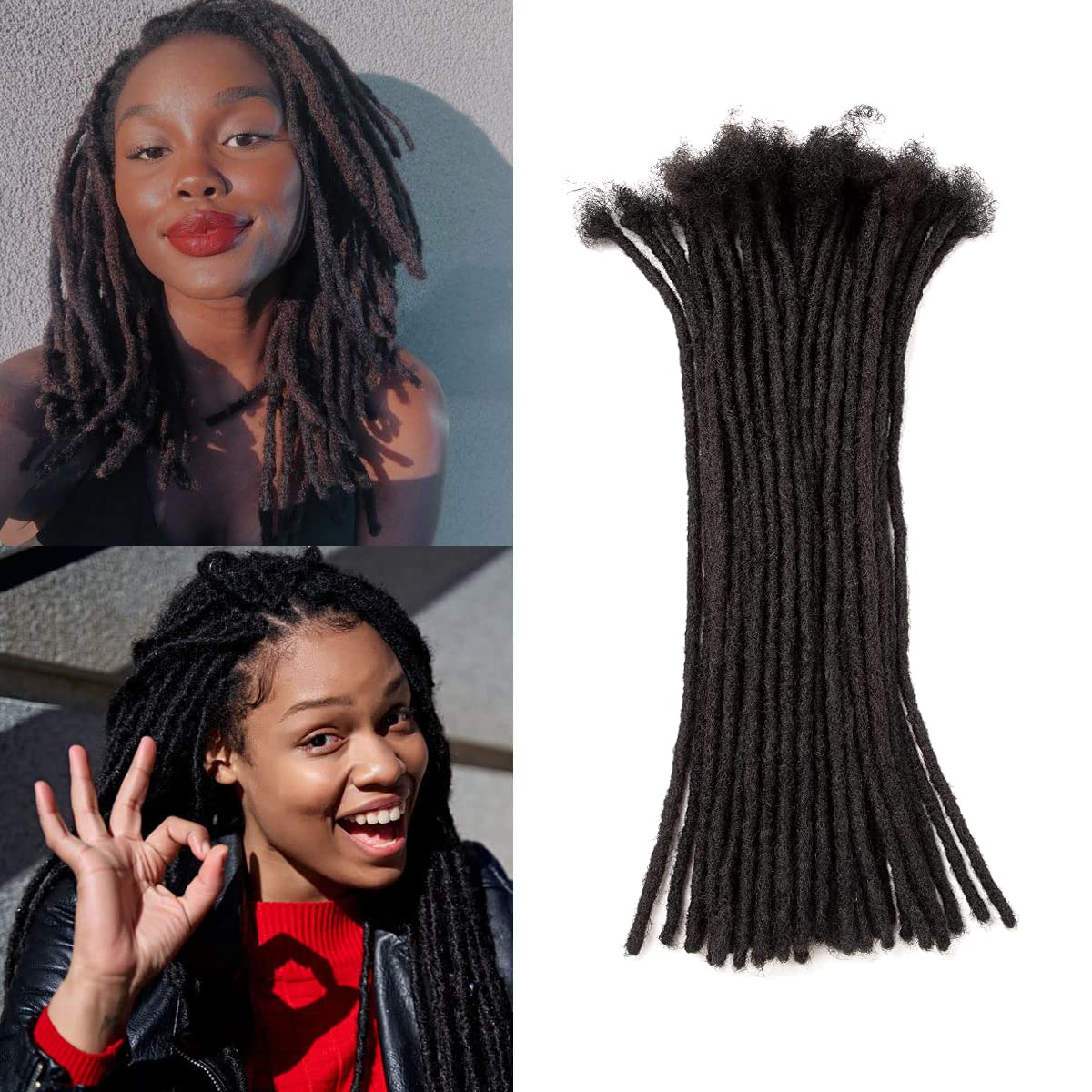 Teresa Small 0.4Cm And Medium 0.8Cm Width 6-18 Inch 100% Human Hair Dreadlock Extensions For Men/Women/Kids Permanent Dread Loc