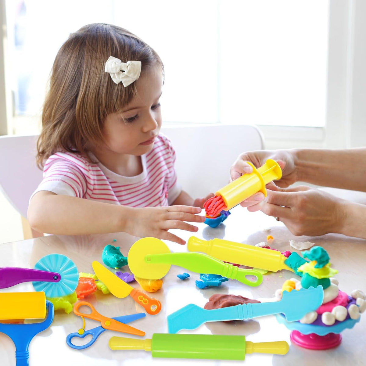 LCY WEDSHI Dough Tool Set for Kids, 9-Piece Plastic Dough Accessories Kit for Ages 4-8, Safety Scissors and Rollers Included