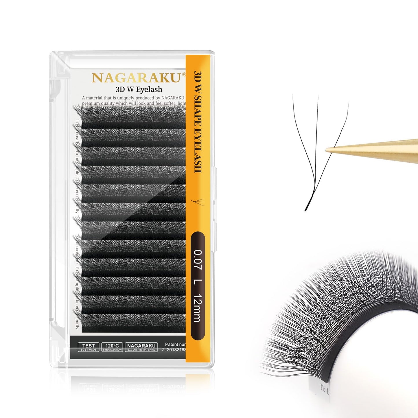 Nagaraku 3D W Shape Eyelash Extension Supplies Natural Soft Volume 0.07Mm L Curl 12Mm Premade Fans Faux Mink Matte Black Cluster