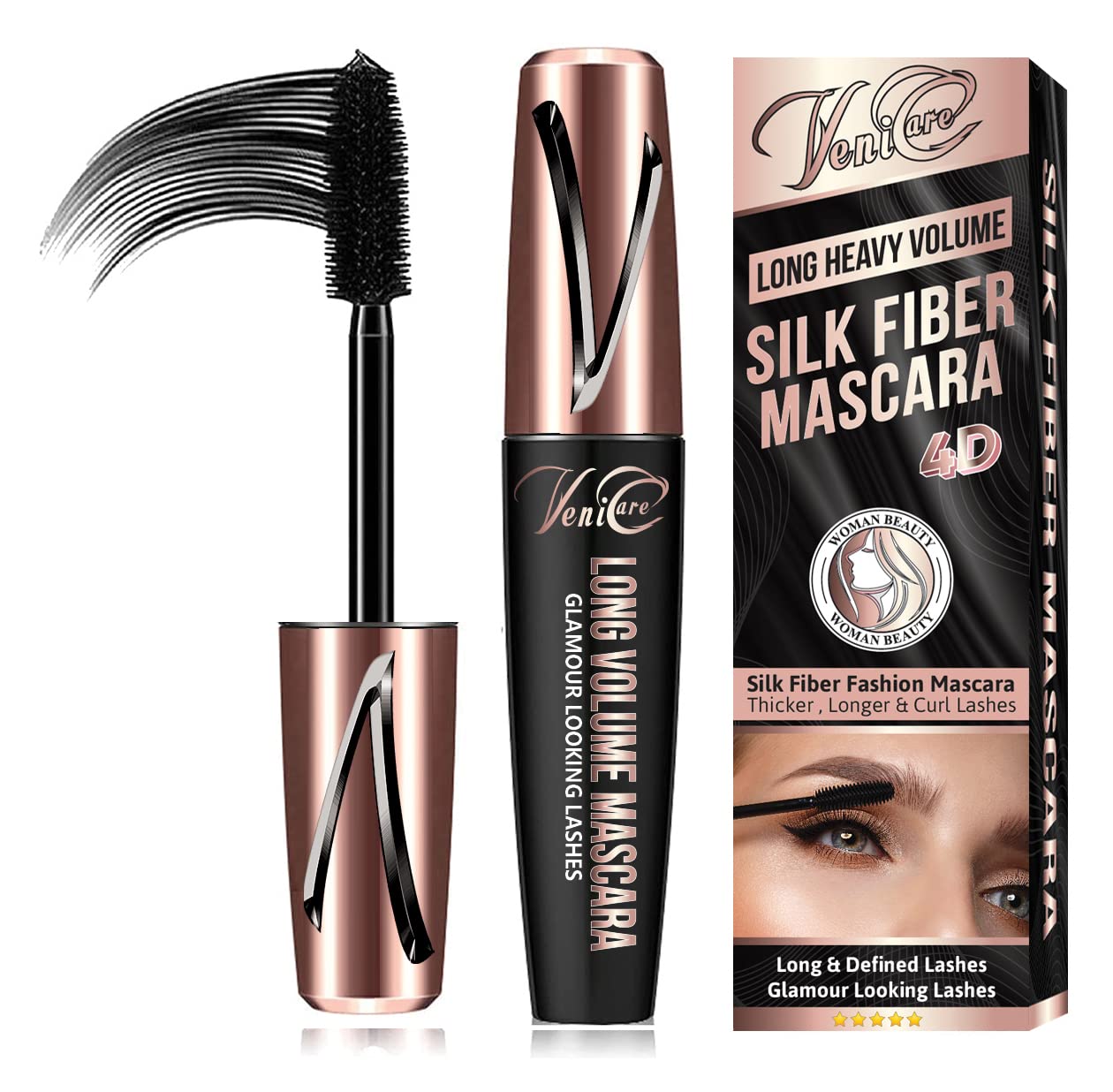 Venicare 4D Silk Fiber Lash Mascara, Lengthening And Thick, Volume, Long Lasting, Smudge-Proof, All Day Full, Long, Thick, Smudg