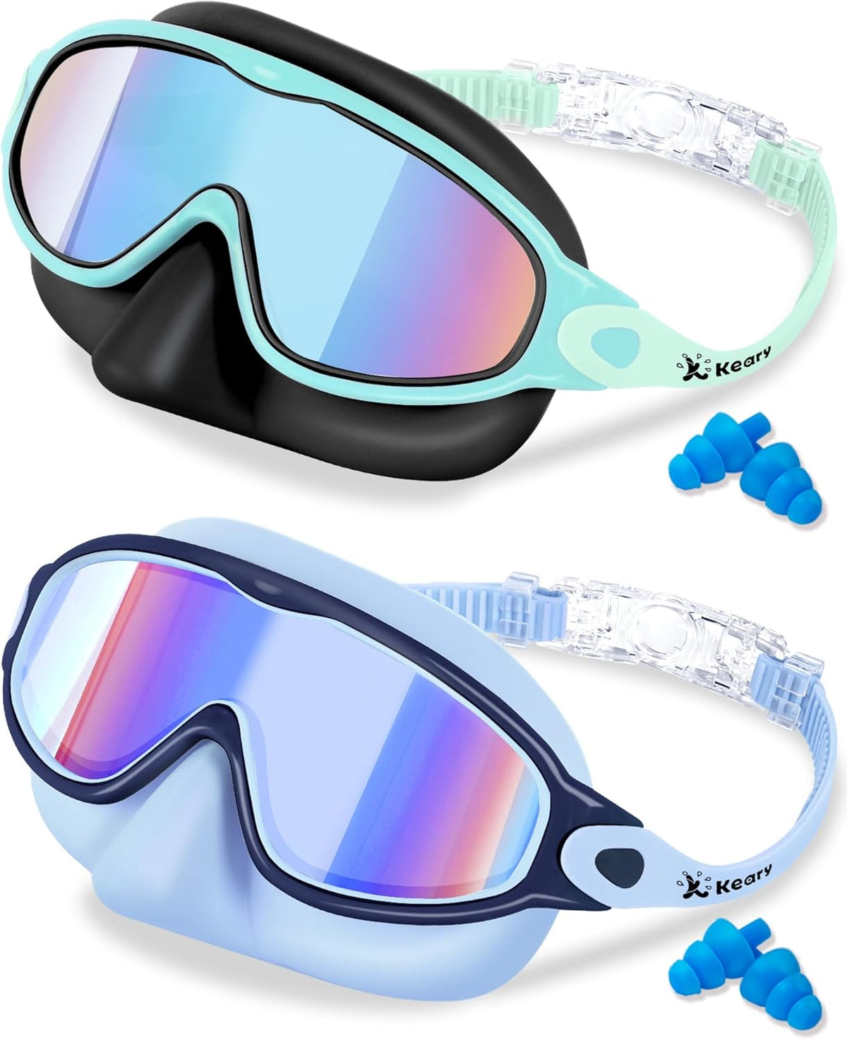 Keary 2 Pack Kids Swim Goggles with Nose Cover for 3-12 Anti-UV Anti-Fog Pool Water Swimming Goggles Boys Girls Youth Toddler
