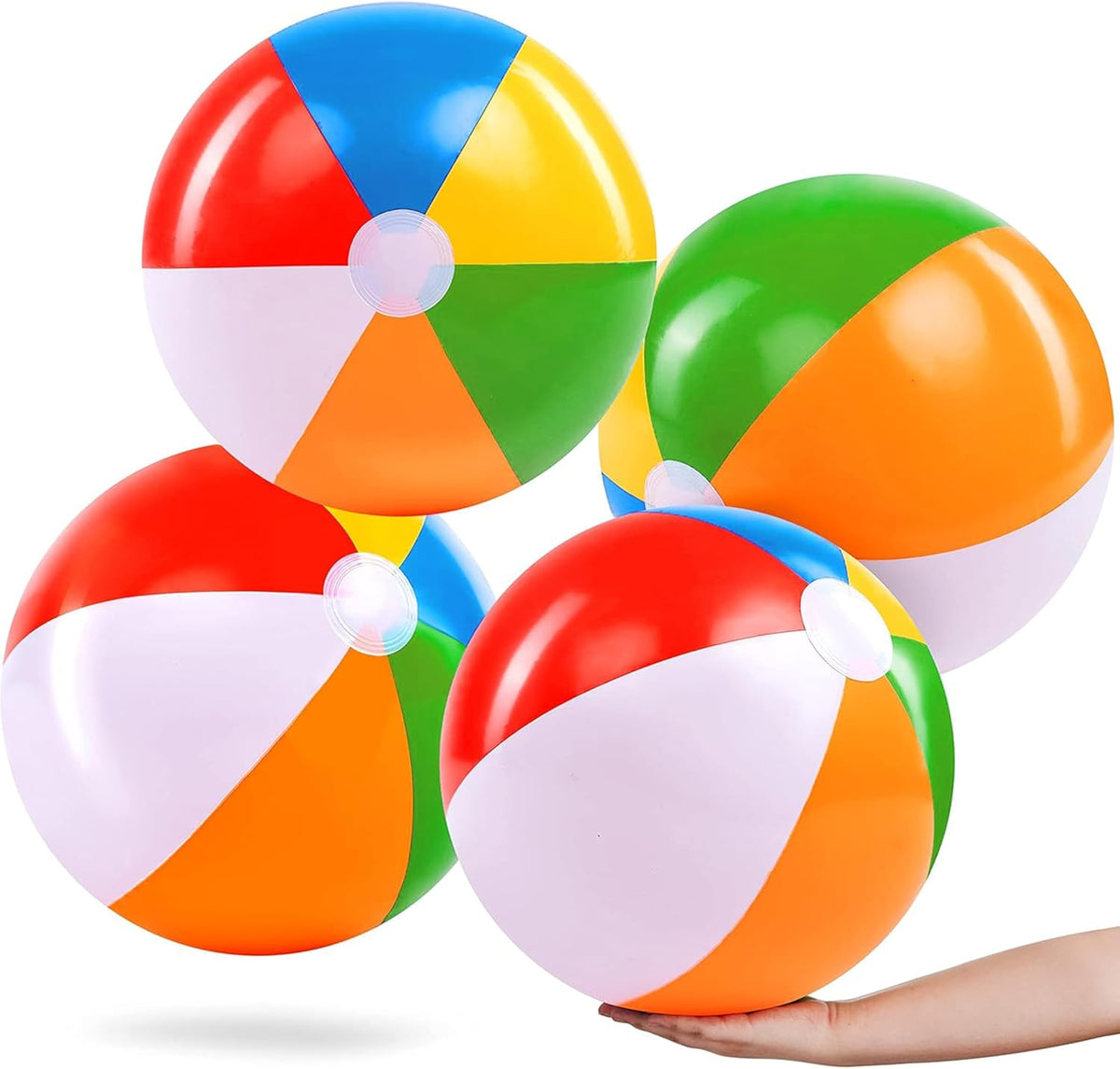 JOYIN 4-Pack 20" Beach Balls - Large Rainbow Beach Ball Inflatable Pool Toys for Party Supplies Decorations, Adults Kids Birthday Luau Summer Beach Water Games Beachball Party Favors