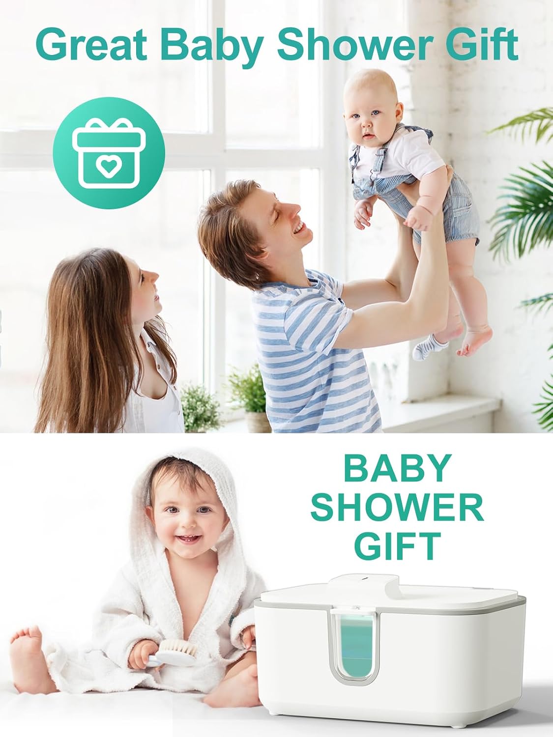 Baby Wipes Warmer, Larger Capacity Wipe Dispenser, Even Heating Diaper Wipe Warmer with Night Light, On/Off Switch, White