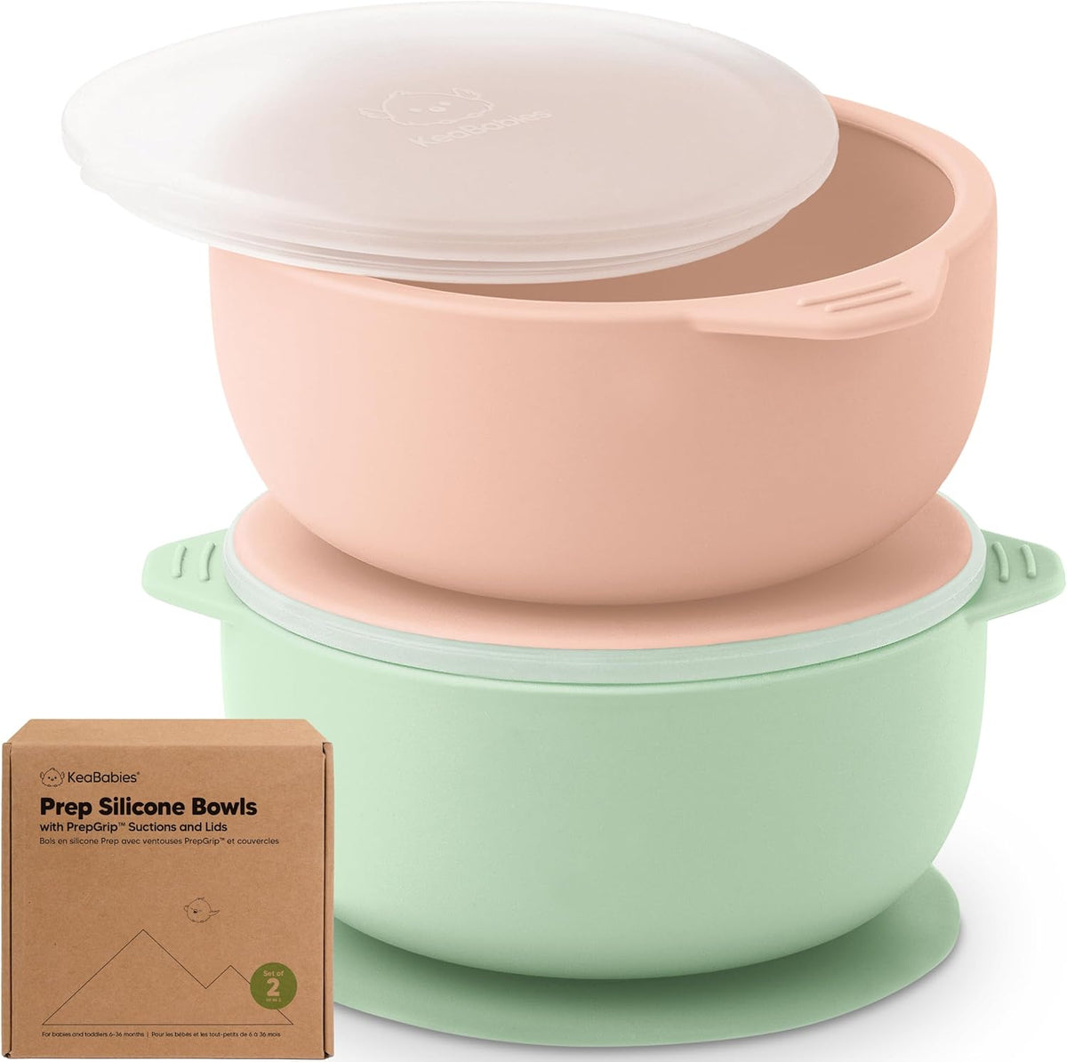 KeaBabies 2-Pack Baby Bowls with Suctions, Lids, BPA-Free Silicone (Slate) | Toddler Suction Bowls for Baby Boys, Girls, Kids, Food Grade Silicone, Dishwasher Safe, BLW Feeding, Baby Eating Essentials
