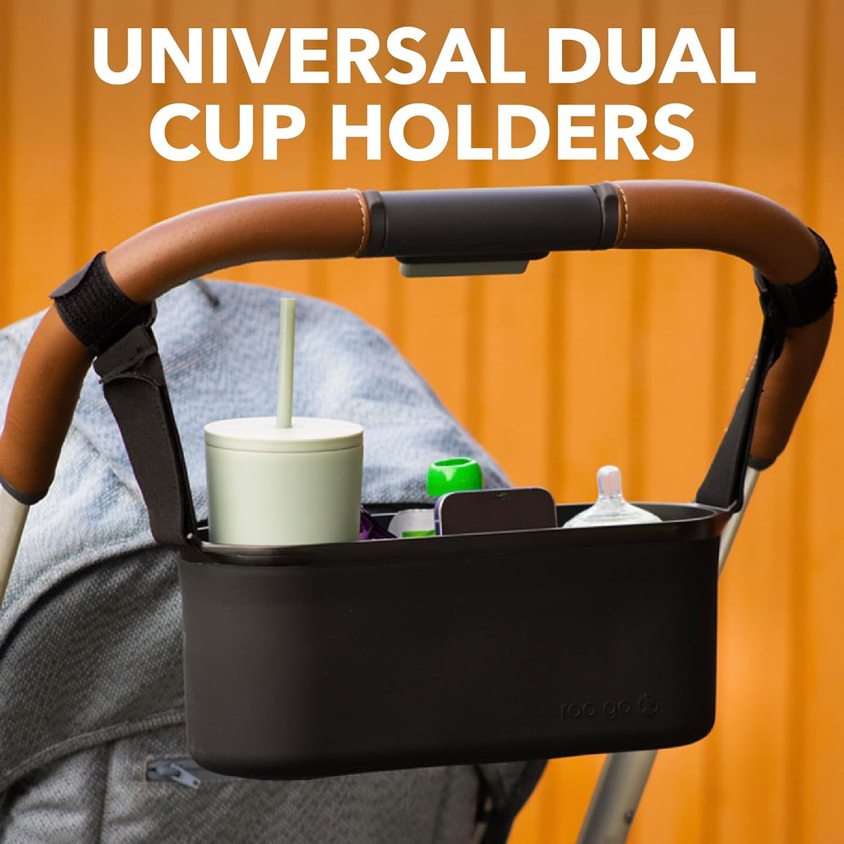 Silicone Stroller Organizer with Cup Holders, Waterproof & Easy-Clean, BPA-Free Caddy with Phone Pocket & Storage, Universal Anti-Slip Straps Fit UPPAbaby, Bugaboo, Nuna, Doona & Most Strollers