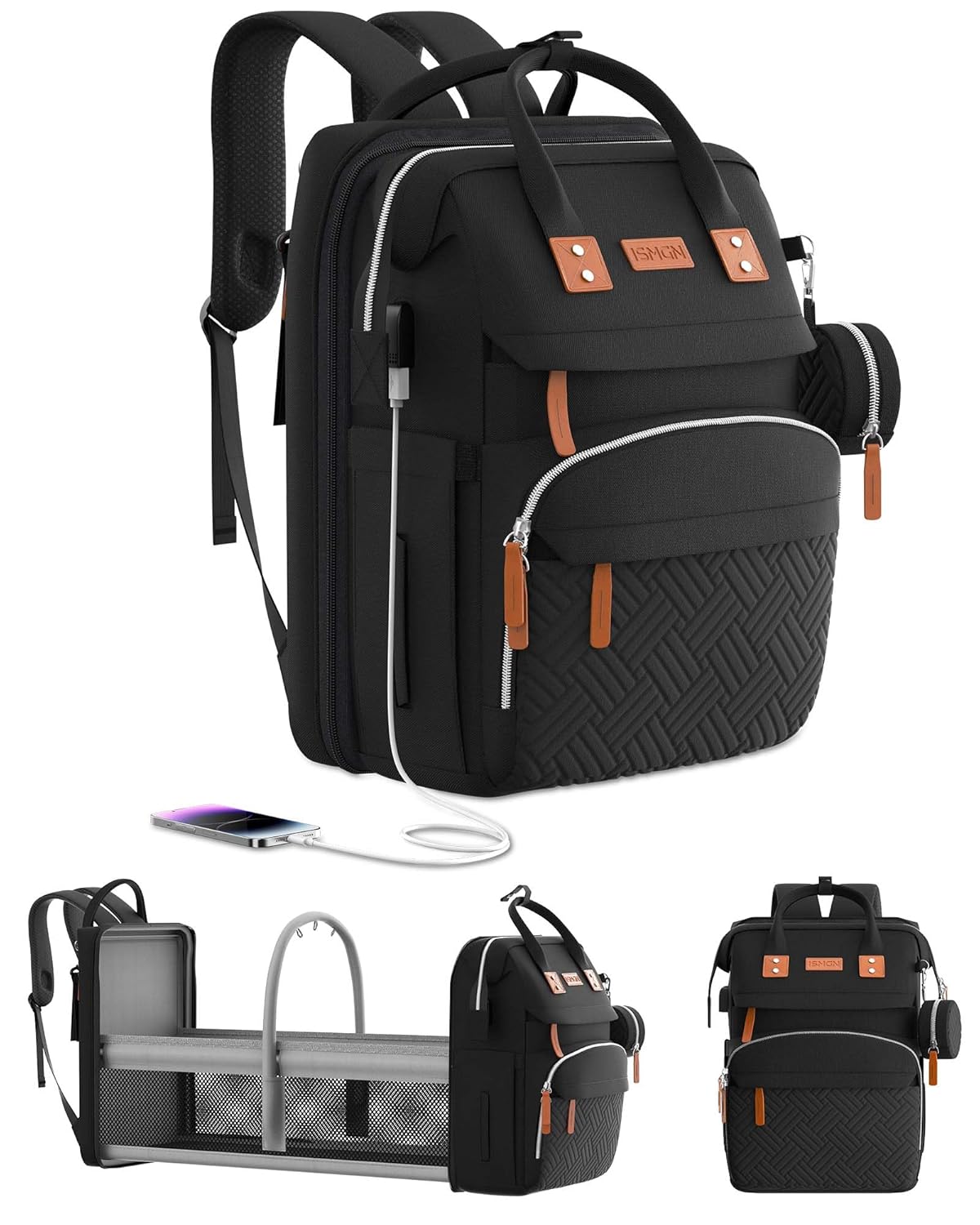 ISMGN Diaper Bag Backpack with Changing Station, Baby Bag for Mom, Grey | Baby Diaper Bag, Large Diaper Bag Backpack, Baby Bags for Boys Girls, Mens Diaper Bag, Diaper Backpack for Women