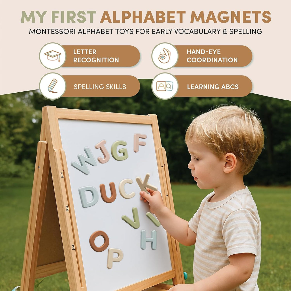 JoyCat Silicone Alphabet Magnetic Letters, 26 uppercase ABC fridge magnets for 3+ preschool learning, muted color set
