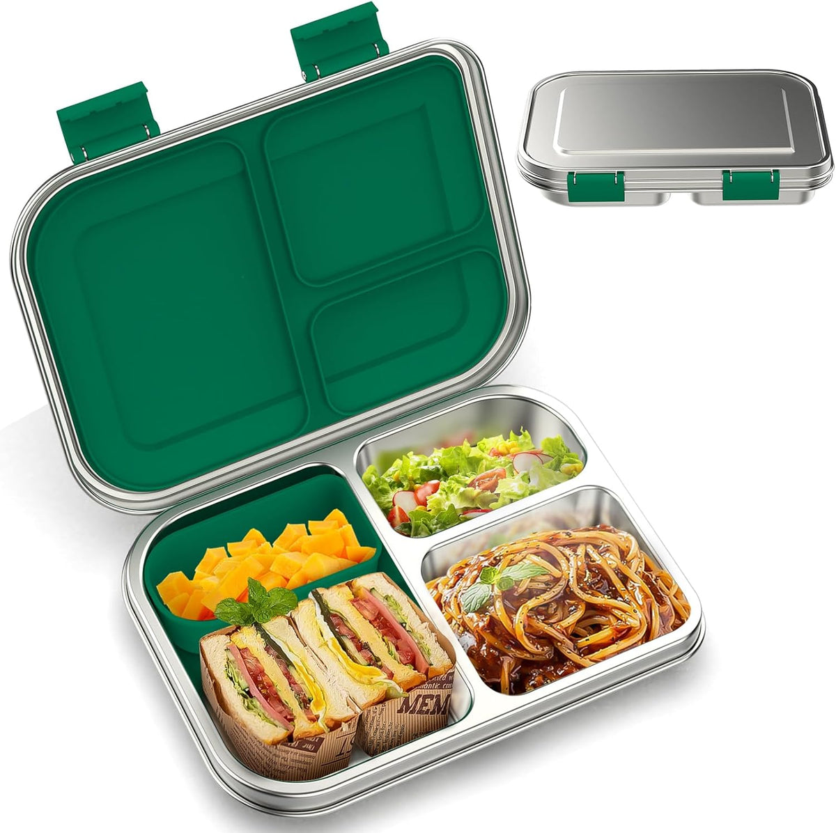BOSEDSANG Stainless Steel Kids Leak-Resistant Bento Lunch Box, 3-Compartments with Silicone Container, Dishwasher-Safe, Child-Friendly Design for School, Picnics & Travel,BPA-Free(Pink)
