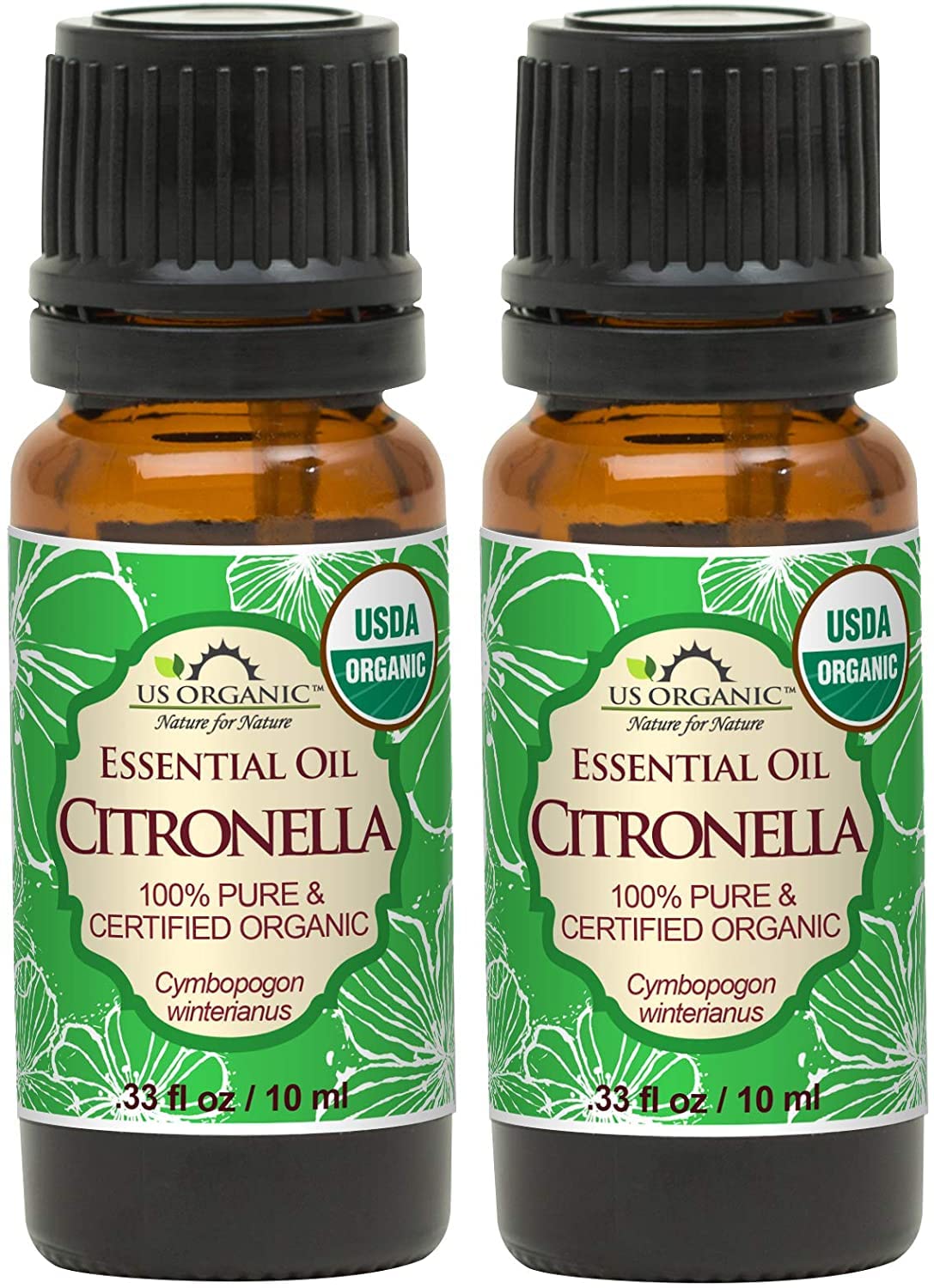 Us Organic Citronella Essential Oil, Usda Certified, 100% Pure, 10 Ml Pack Of 2, Improved Caps And Droppers - Used For Skin Care