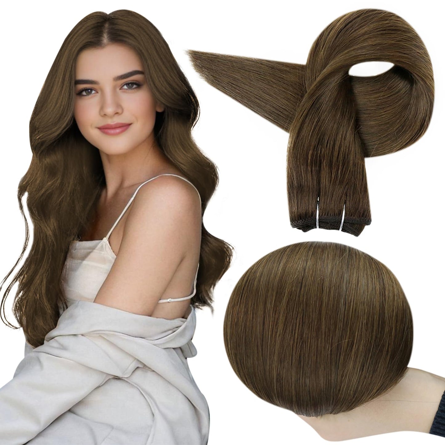 Full Shine Sew In Hair Extensions Real Human Hair Color Medium Brown Weft Extensions Straight Hair Sew In Real Human Hair Extens