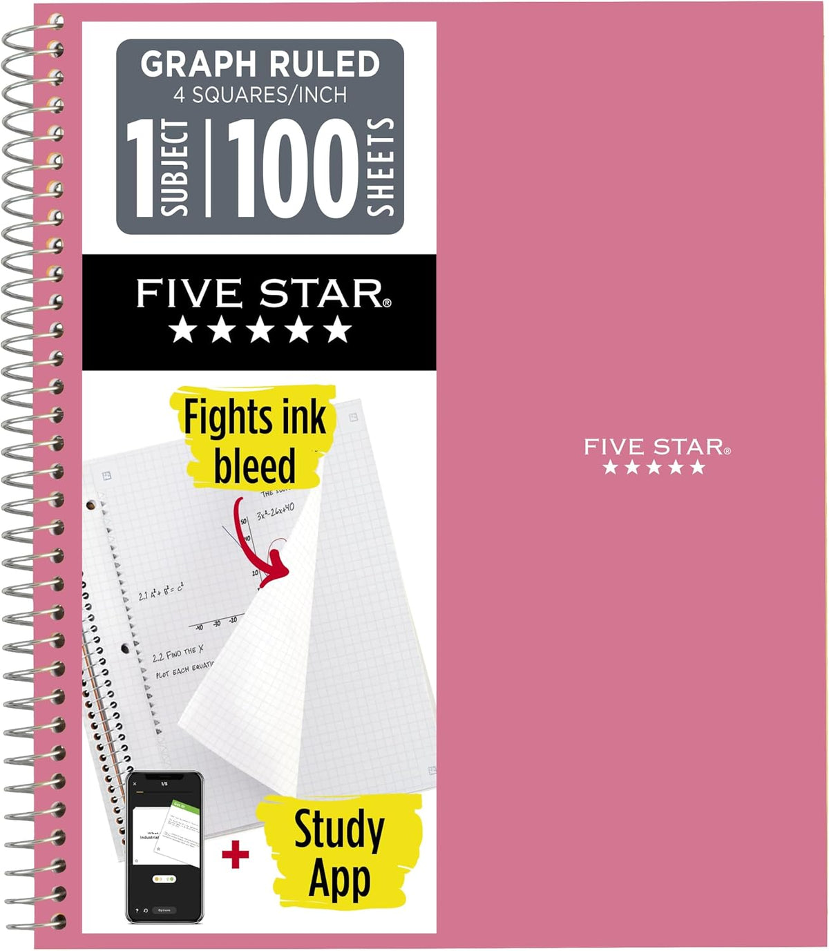 Five Star Spiral Notebook + Study App, 1 Subject, Graph Ruled Paper, 8-1/2" x 11", 100 Sheets, Fights Ink Bleed, Water Resistant Cover, Tidewater Blue (06190AA4)