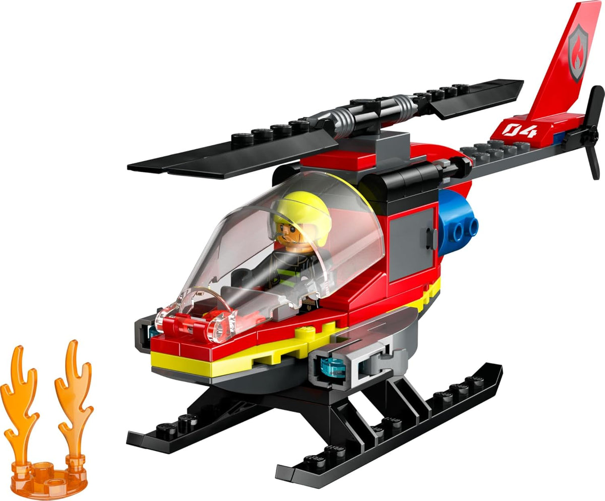 LEGO City Fire Rescue Helicopter Toy, Building Set with Firefighter Minifigure Pilot, Ages 5+, 60411