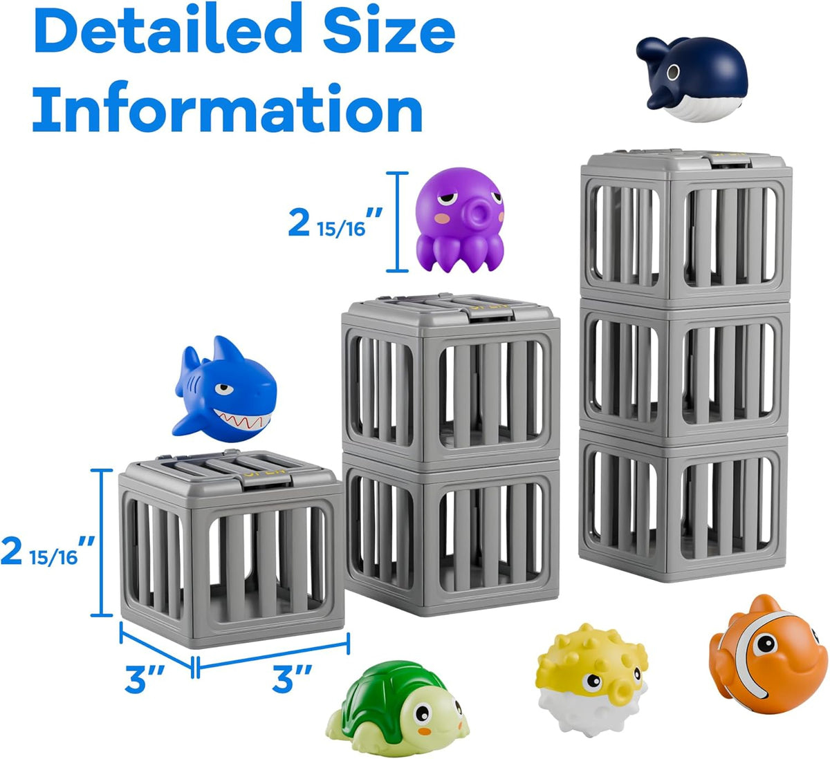 Funscape Kids Pool Diving Toy, Water Swimming Dive Game, Toddler Bath Toys | 6 Fish Cages 6 Floating Animals, Fun Swim Pool Game Outdoor Beach Lake Summer Party Gifts 3 4 5 6 7 8 10 12 Year Old Boy Girl