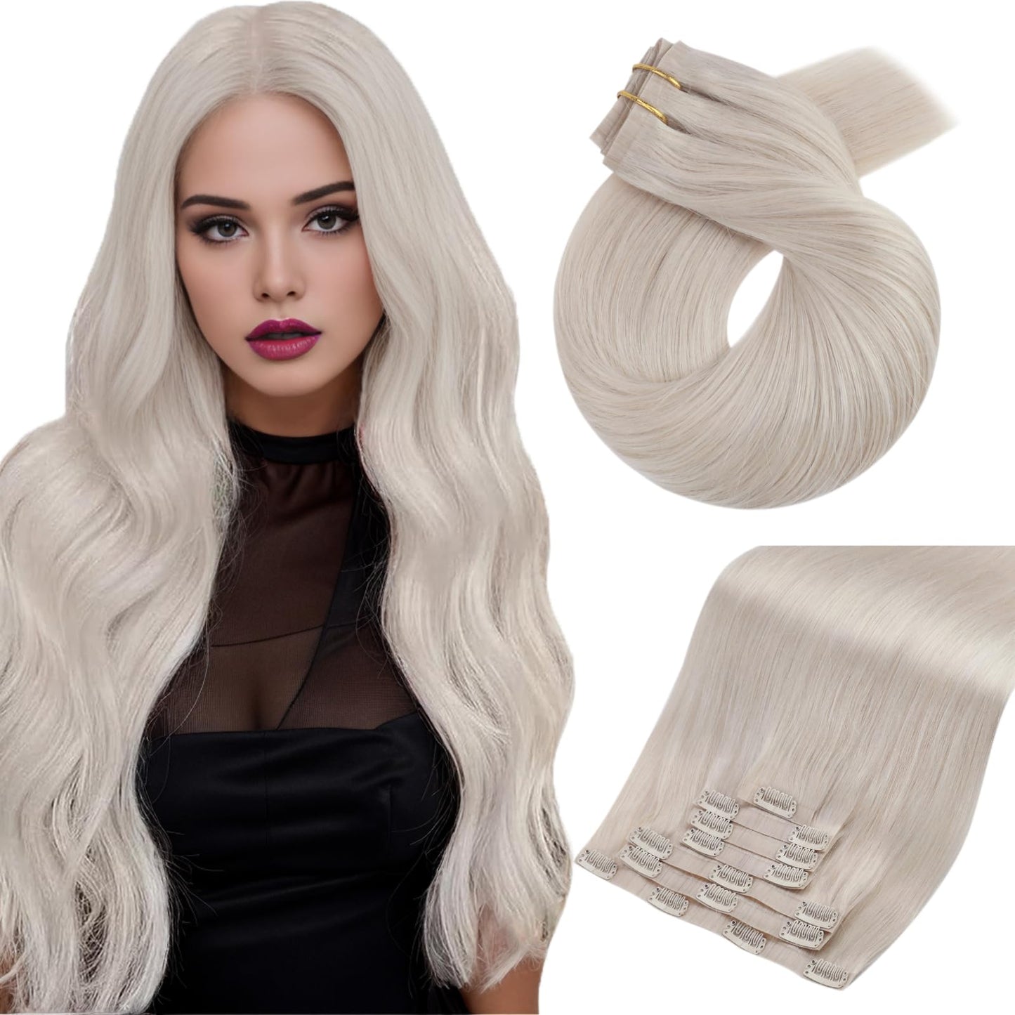 Moresoo Seamless Clip In Hair Extensions Human Hair Blonde Hair Extensions Invisible Clip In Extensions White Blonde Real Hair E