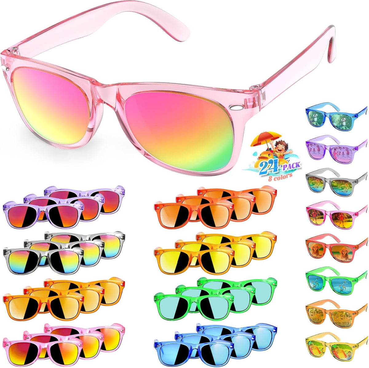 Nylytek 16 Pack Kids Sunglasses with UV400 Protection, Perfect Birthday Party Favors for Children Ages 3-8