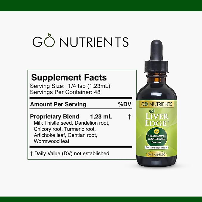 Go Nutrients Liver Edge – Milk Thistle Supplement for Liver Cleanse, Detox & Repair with Artichoke Extract for Health & Fatty Liver Support, Organic Liquid Drops & Tincture - 2 oz, 48 Servings