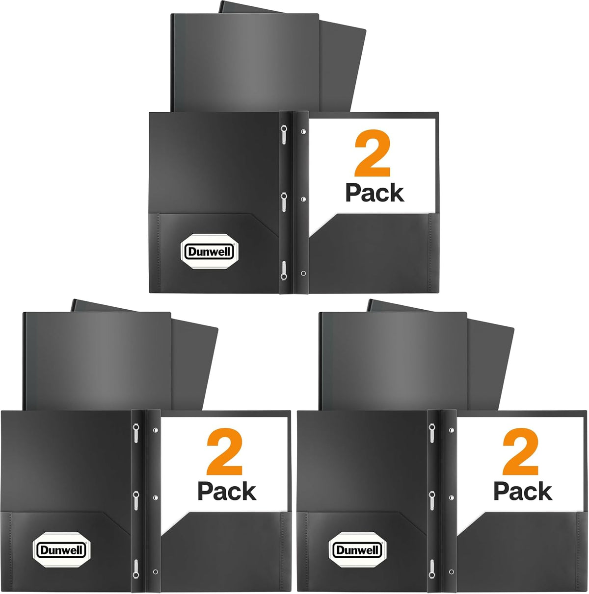 Dunwell Plastic 2 Pocket Folders with 3 Prongs, (6 Pack, Assorted Colors), 3-Clasp Folders with Fasteners, Tear-Resistant, Long Lasting Acid-Free Poly, Includes Labels