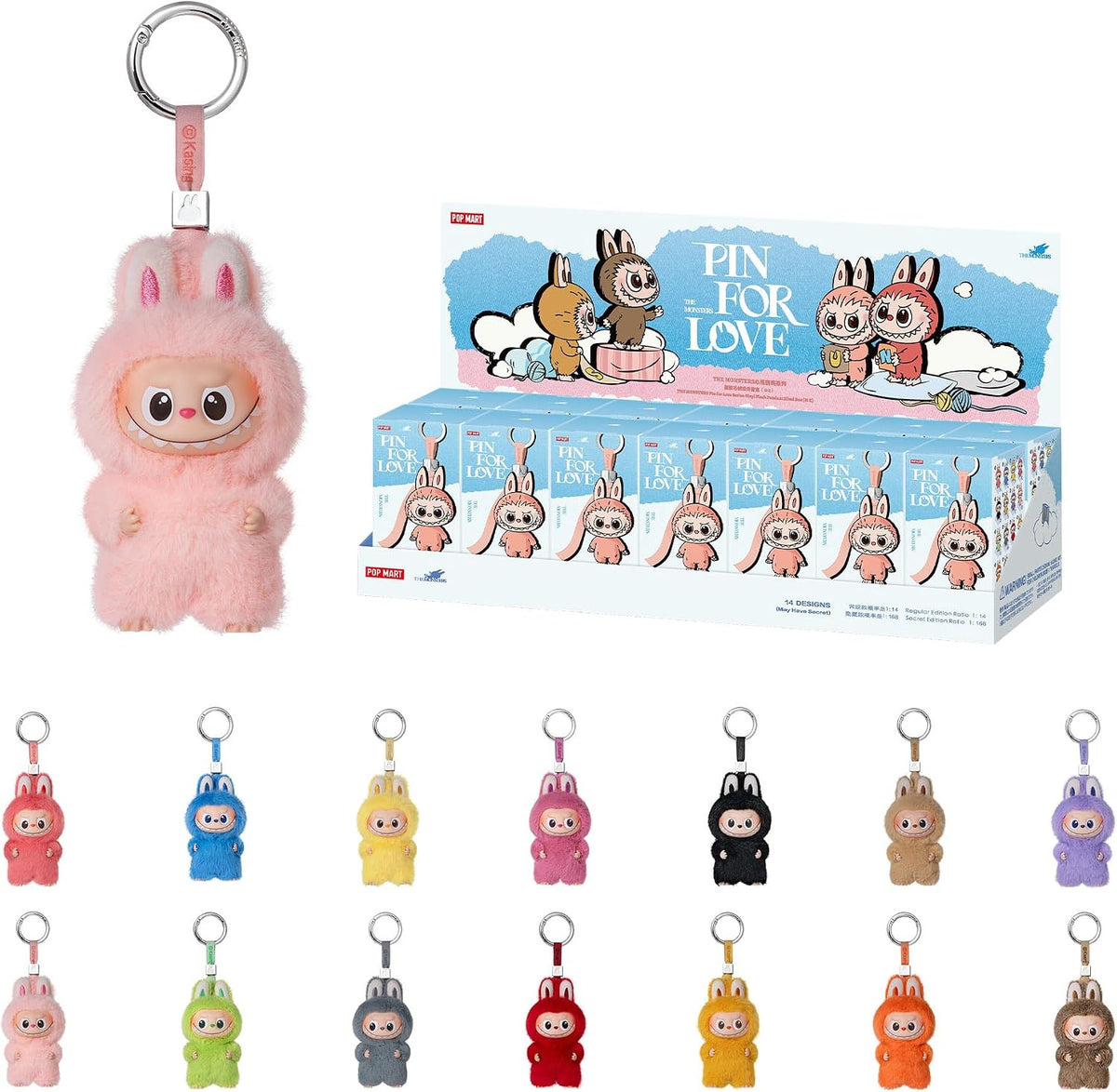 POP MART THE Monster Pin for Love Series (N-Z) Mini Labubu Doll Blind Box Mytery Box Keychain – Vinyl Plush Pendant, Bag Charms, Collectible Holiday & Birthday Gift for Kids & Adults, Single Box