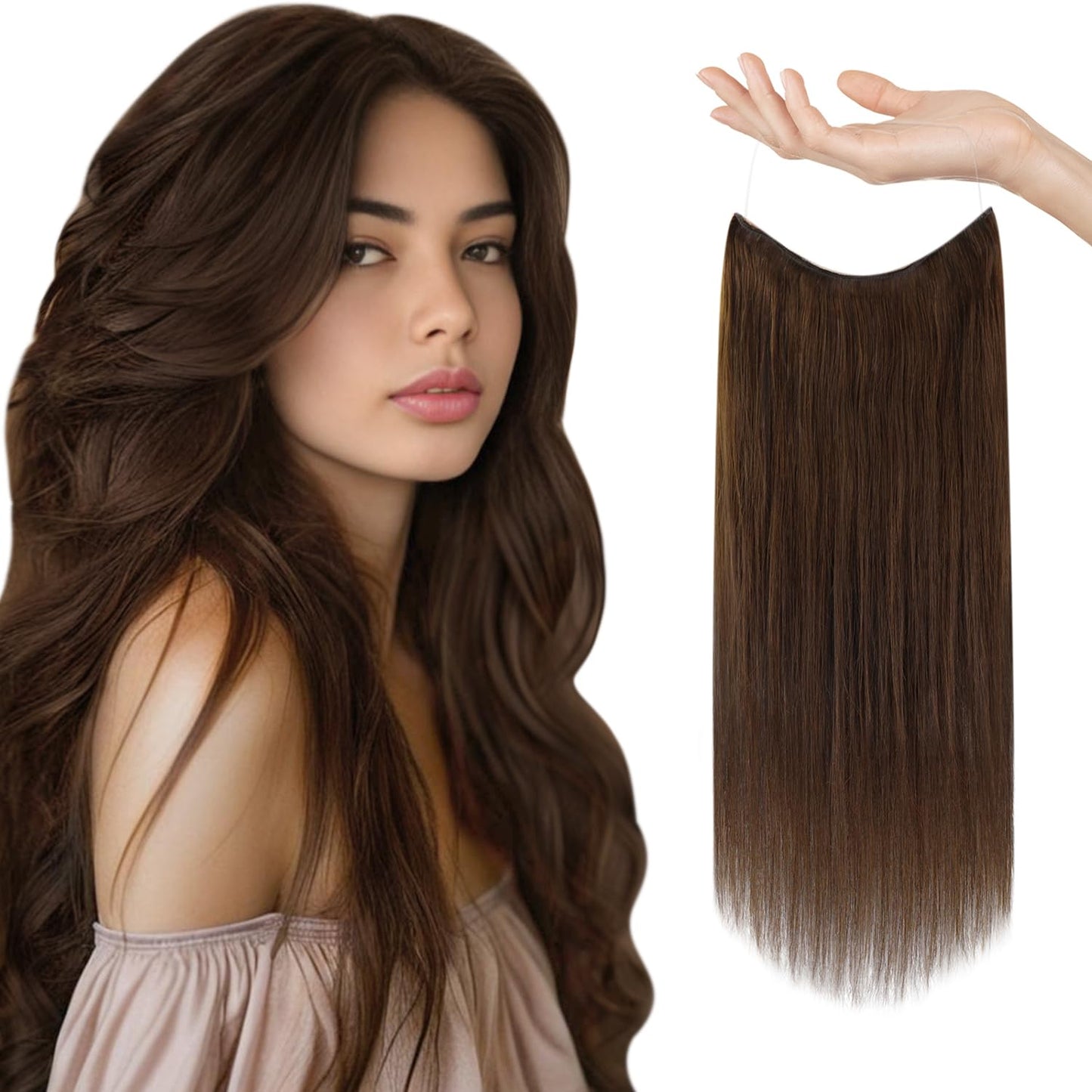 Sunny 24Inch Brown Wire Hair Extensions Real Human Hair Chocolate Brown Wire Extensions Natural Hair Brown Fish Line Hair Extens
