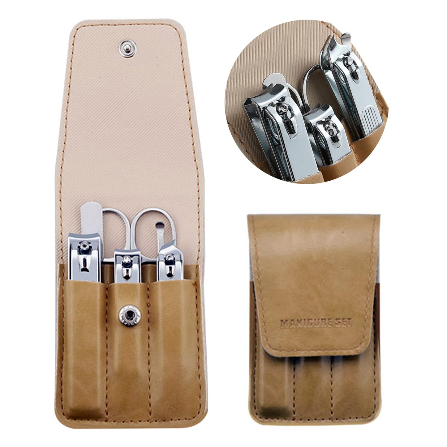 Nail Clipper Set, 6 Pcs Toenail Clippers, Stainless Steel Fingernail Clipper, And Pu Leather Manicure Set, Gift Ideas (Beige)