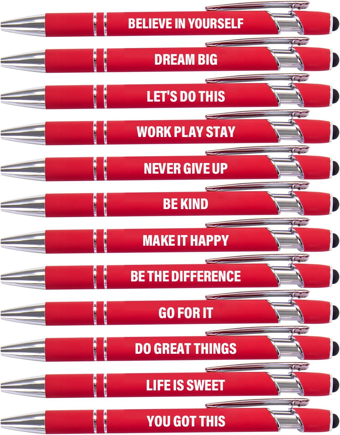 Actsun Funny Pens - 12 Pack Fine Point Smooth Writing Pens with Inspirational Tips, Black Ink, Touch Stylus Screens, Motivational Gift for Office & Desk Accessories